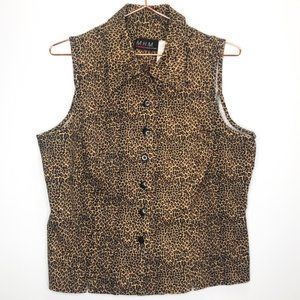 Vintage 90's Leopard Sleeveless Top 1990s Grunge M